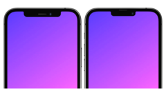 Um renderização do iPhone 13 entalhes em comparação com o atual iPhone 12 entalhes. (Imagem: @RendersbyIan)