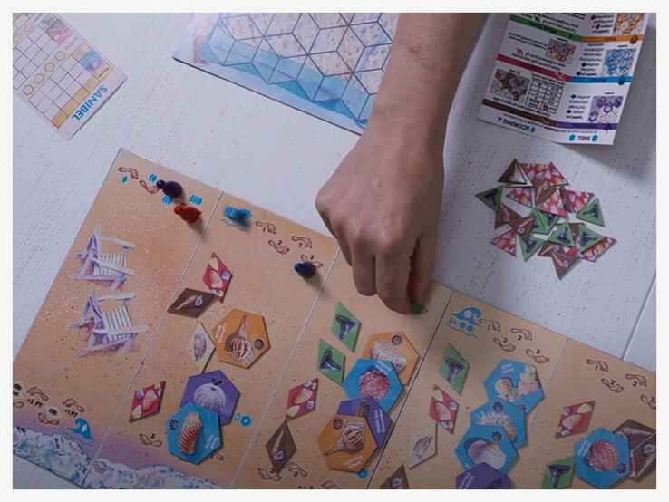 Jogo de tabuleiro Sanibel com peças e cartas. (Fonte: Avalon Hill via Youtube)