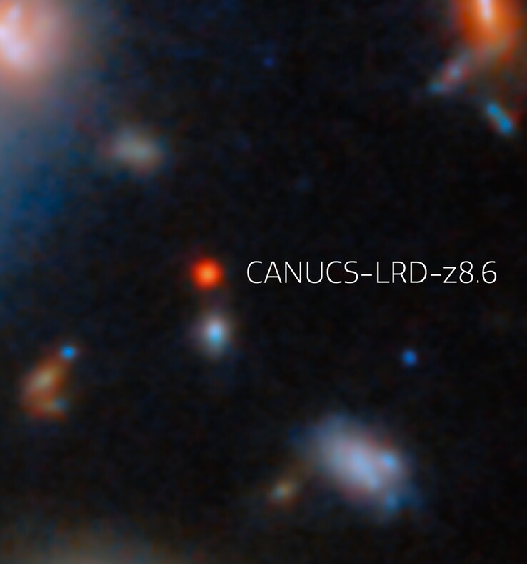 Uma imagem ampliada da CANUCS-LRD-z8.6 (Fonte da imagem: ESA/Webb, NASA & CSA, G. Rihtaršič e R. Tripodi; cortada)
