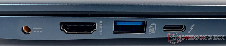 Esquerda: 1x fonte de alimentação, 1x HDMI, 1x USB Type-A Gen 3.2, 1x USB Type-C com Thunderbolt 4