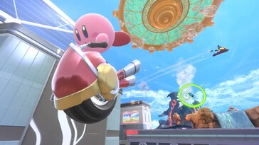 Kirby montado em uma máquina em Kirby Air Riders (Fonte da imagem: Nintendo)