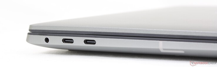 Esquerda: fone de ouvido de 3,5 mm, 2x USB-C com Thunderbolt 4 + DisplayPort + Power Delivery