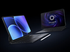 O Pad 8 e o Pad 8 Pro com os acessórios oficiais de teclado e caneta stylus da Xiaomi. (Fonte da imagem: Xiaomi)