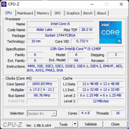 Página principal da CPU-Z