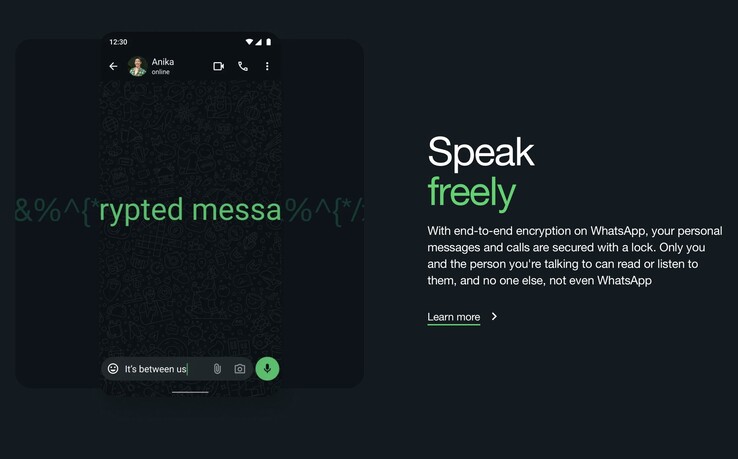 O WhatsApp afirma que as conversas dos usuários são criptografadas de ponta a ponta - o último processo alega o contrário. (Fonte da imagem: WhatsApp)