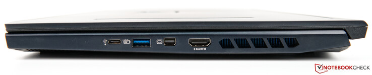 Right-hand side: USB 3.2 Type-C, USB 3.2 Type-A, Mini DisplayPort, HDMI, fan vents