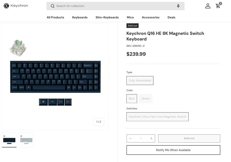 A página do produto Keychron Q16 HE revela o preço. (Fonte da imagem: Keychron)