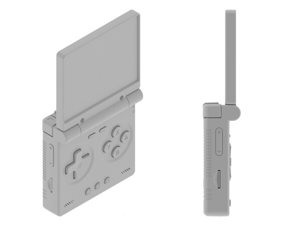 O dispositivo portátil em forma de concha da Miyoo tem um slot para cartão TF em cada lado.