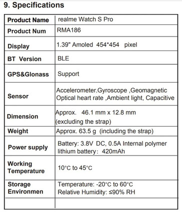 Várias imagens e especificações da nova certificação do Watch S Pro. (Fonte: FCC via MySmartPrice)