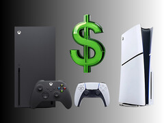 Os consoles Xbox e PlayStation são mostrados com o símbolo do dólar (Fonte da imagem: Microsoft Xbox Gaming, Sony PlayStation com edições)