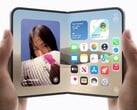 Duas mãos seguram, cada uma, um iPhone Duo, um dobrado e outro aberto
