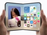 Duas mãos seguram, cada uma, um iPhone Duo, um dobrado e outro aberto