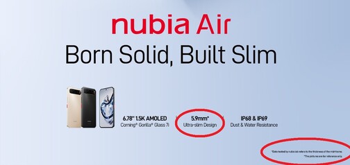 Os 6,7 mm desta imagem promocional do Nubia Air têm uma nota de rodapé