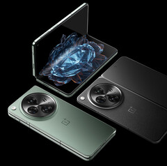 O OnePlus Open em seus acabamentos Emerald Dusk e Voyager Black. (Fonte da imagem: OnePlus)