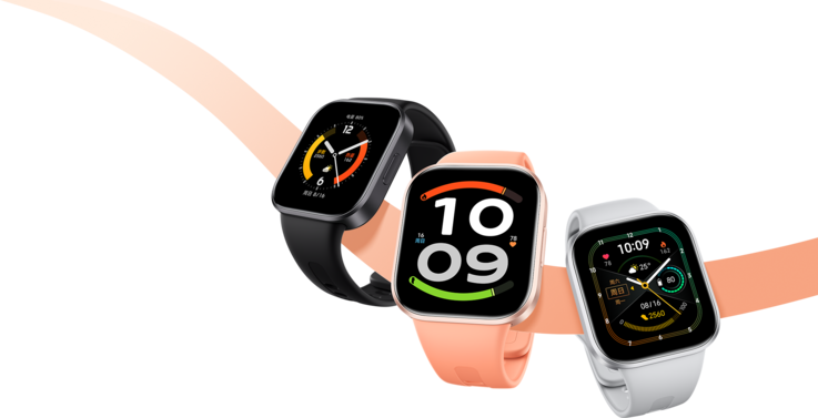 O smartwatch Redmi Watch 6 Active está disponível nas cores cinza-chumbo, laranja e prata (da esquerda para a direita)
