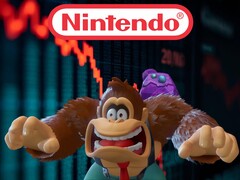 Donkey Kong mostrado na frente do ticker de ações da Nintendo em queda (Fonte da imagem: Nintendo of America com edições)