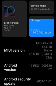 MIUI 12.5.10 sobre detalhes do Xiaomi Mi 10T Pro, atualização disponível em meados de dezembro de 2021 (Fonte: Própria)