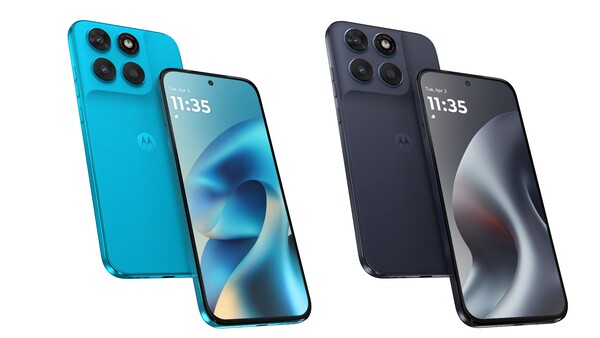 O Moto G87 em Pantone Blue Atoll e Pantone Overture.