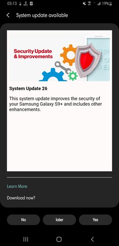 Uma UI 2.5 chegou às versões Verizon da série Galaxy Nota 9 e Galaxy S9. (Fonte da imagem: r/GalaxyS9)
