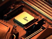 Renderização artística de uma CPU AMD Ryzen X3D2.
