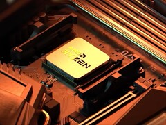 Renderização artística de uma CPU AMD Ryzen X3D2.