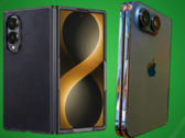 Capa vazada Galaxy Z Fold 8 Wide (esquerda) vs. modelo de design vazado do iPhone Ultra (direita).