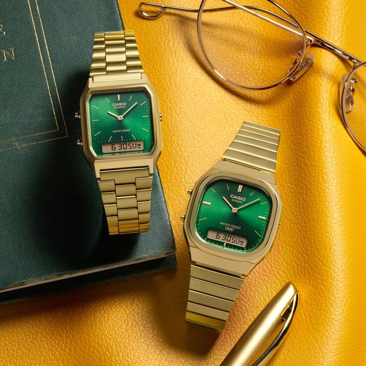 Casio AQ-230GA-3AMQY e o AQ-240EG-3A (da esquerda para a direita)