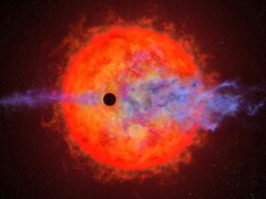 Ilustração de um artista mostrando um exoplaneta e uma estrela.