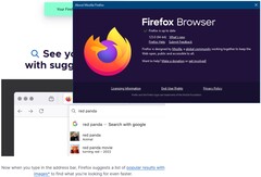 Detalhes da versão do Firefox 123 e atualização visual do Google Search (Fonte: Own)