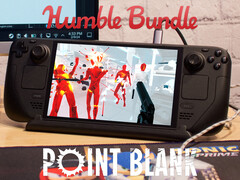O pacote Point Blank expirará em 4 de setembro de 2025. Na foto: Steam Deck rodando Superhot. (Fonte da imagem: Humble Bundle e Notebookcheck - editado)