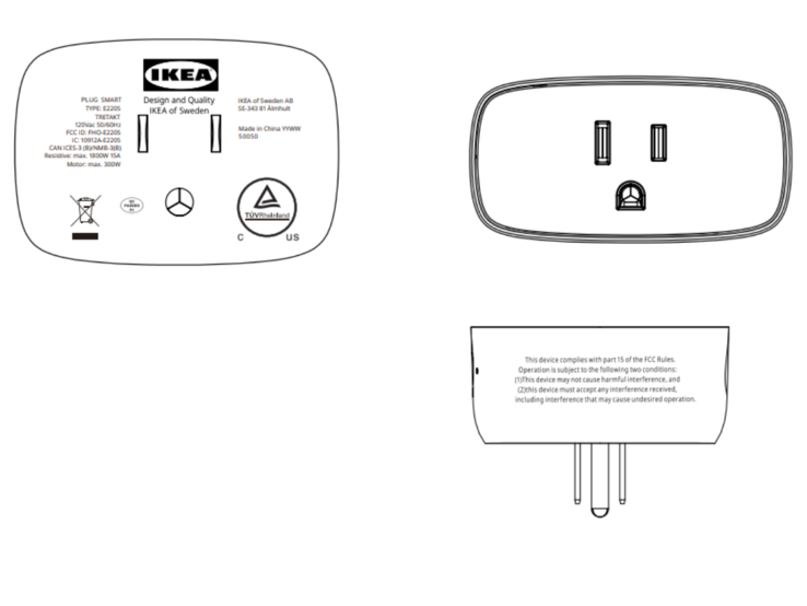 O plugue inteligente TRETAKT da IKEA. (Fonte da imagem: FCC)