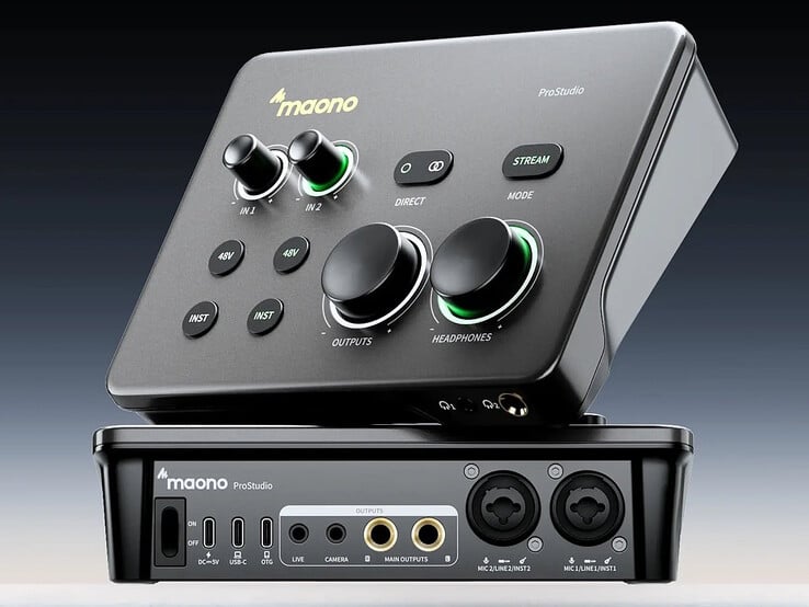 A interface de áudio Maono P2 vem equipada com duas entradas XLR/Mic.