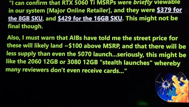 O suprimento da RTX 5060 Ti no lançamento. (Fonte da imagem: Moore's Law Is Dead)