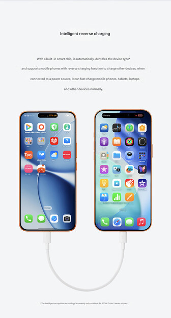 Chip inteligente dentro do cabo de carregamento reverso Xiaomi 6A