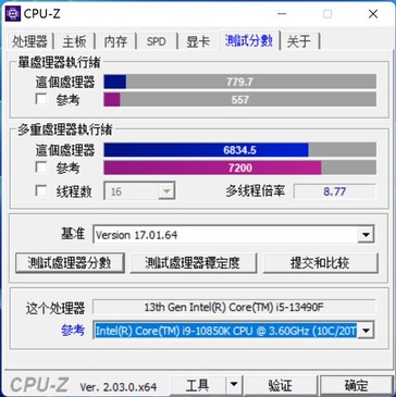 Referência do núcleo i5-13490F CPU-Z. (Fonte: wxnod no Twitter)
