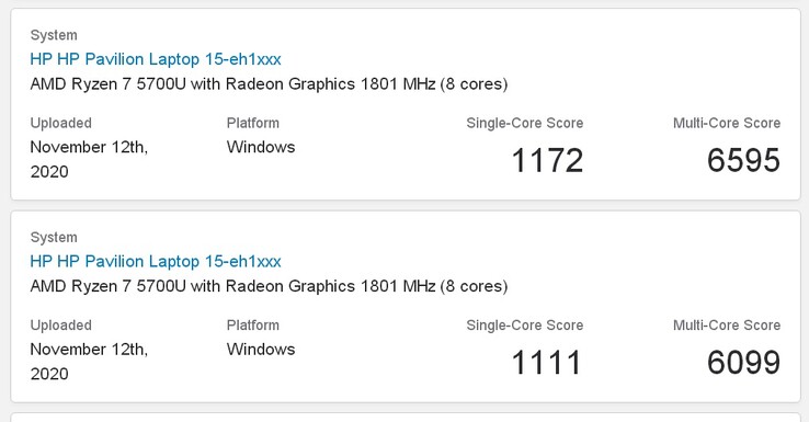 Resultados do Geekbench 5.2. (Fonte de imagem: Geekbench via @TUM_APISAK)