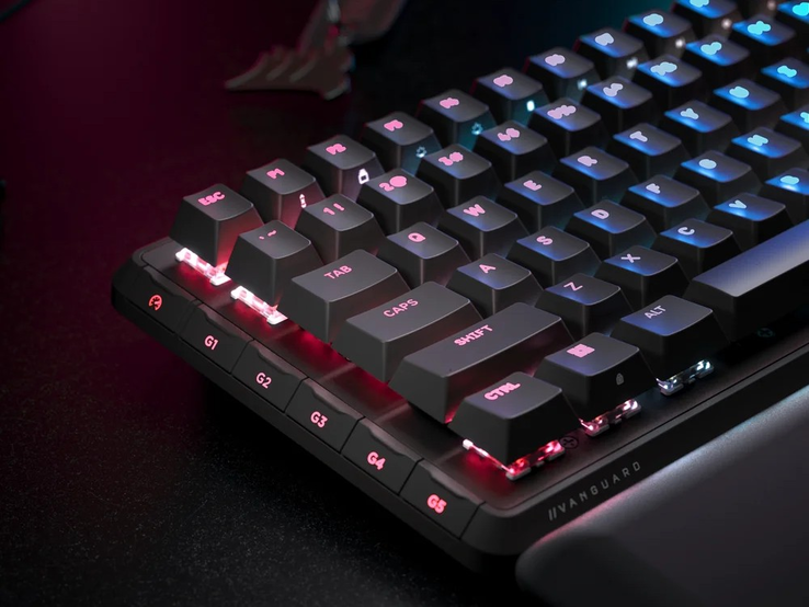 Teclas G de perfil baixo (foto). Por padrão, a tecla de modo de jogo permite que os jogadores se fixem ao mudar o perfil de iluminação RGB. (Fonte da imagem: Corsair)