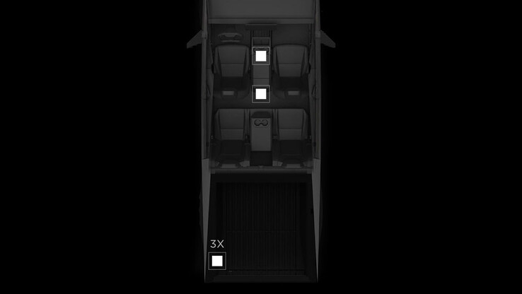 Locais das tomadas elétricas de 110V/240V do Cybertruck