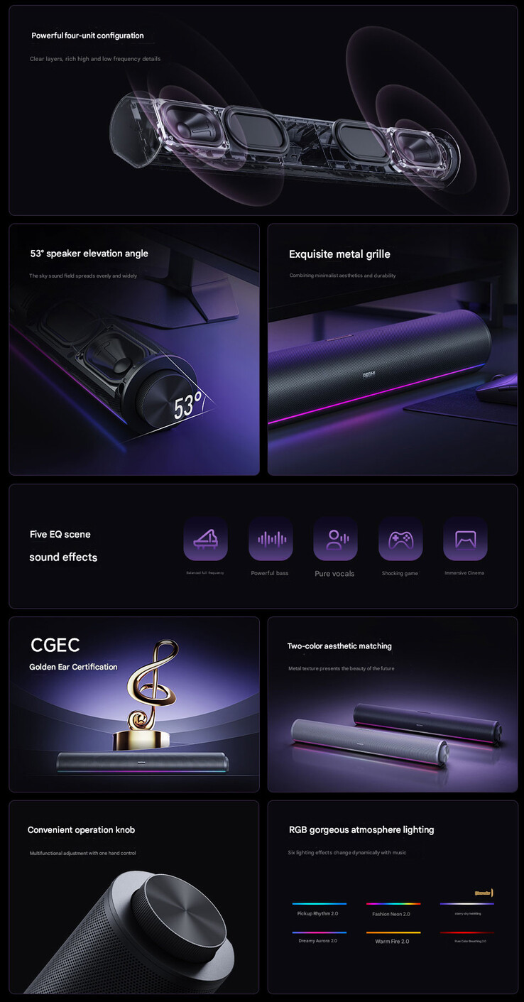Principais destaques do Redmi Desktop Speaker 2 Pro (Fonte da imagem: Xiaomi - tradução automática)