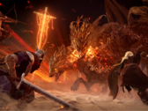 Uma captura de tela de jogadores lutando contra um senhor da noite em Elden Ring Nightreign (fonte da imagem: SteamDB)