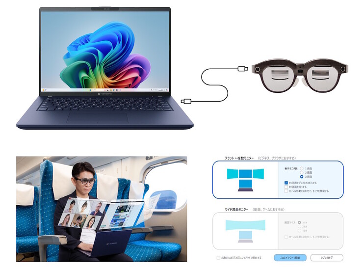 O dynaEdge XR1 pode ser usado para estender a área de trabalho de computadores Windows, mesmo em espaços lotados. (Fonte da imagem: Dynabook)