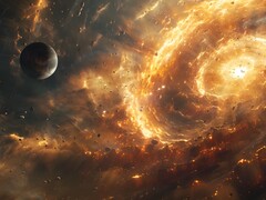 Uma imagem mostrando um planeta próximo a um buraco negro. (Fonte da imagem: Kyraxys - Pixabay)