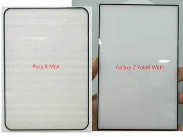 Protetor de tela Huawei Pura X Max (esquerda) vs. Galaxy Z Fold 8 Wide protetor de tela (direita).