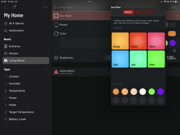 O aplicativo Eve Flare com cores pré-selecionadas ..