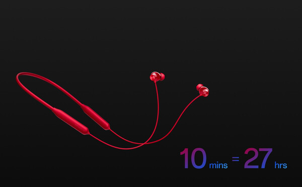 O OnePlus Bullets Wireless Z3 fornecerá 27 horas de uso após uma carga de 10 minutos. (Fonte da imagem: OnePlus)