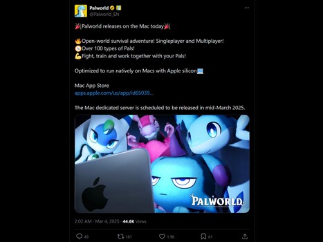 Anúncio do Palworld para Mac X (Conta oficial do Palworld X)
