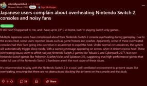 Superaquecimento do Switch 2 no post do Reddit do Japão (Fonte da imagem: captura de tela, subreddit Totally Switched)