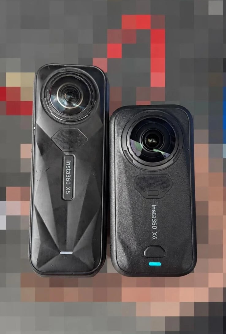 A Insta360 X5 e a Insta360 X6, da esquerda para a direita.