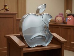 Apple azarado no tribunal. (Fonte da imagem: AI generated)