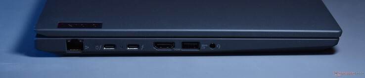 esquerda: RJ45-Ethernet, 2x Thunderbolt 4, HDMI, USB A 3.2 Gen 1, áudio de 3,5 mm
